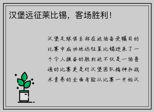 汉堡远征莱比锡，客场胜利！